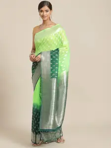 Silk Land Green & Silver-Toned Ethnic Motifs Zari Kanjeevaram Saree