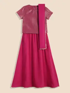House of Pataudi Girls Pink Embroidered Ready to Wear Lehenga & Blouse With Dupatta