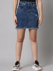 The Dry State Women Blue Solid Denim Skirts