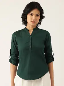 BRINNS Women Teal Green Regular Fit Cotton Semiformal Shirt