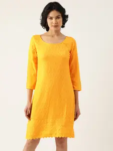 BRINNS Yellow Ethnic Motifs Embroidered Sequin Ethnic Sheath Dress