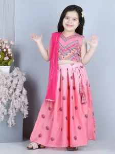 Kinder Kids Girls Pink & Blue Printed Ready to Wear Lehenga &