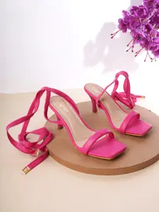 Cogner Pink Party Block Sandals with Tassels