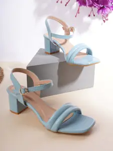 Cogner Blue Party Block Sandals with Buckles