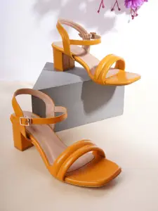 Cogner Yellow Colourblocked Party Block Sandals with Buckles