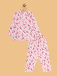 PICCOLO Girls Pink & White Printed Night suit