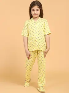 PICCOLO Girls Yellow & Pink Printed Night suit