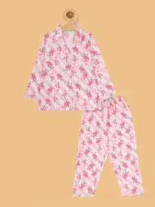 PICCOLO Girls Pink & Black Printed Night suit