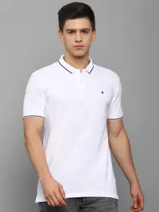 Louis Philippe Jeans Men White Polo Collar Applique Slim Fit T-shirt