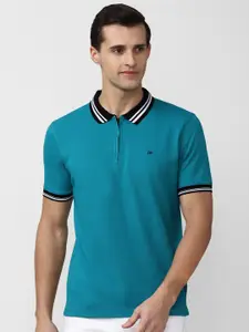 Peter England Casuals Men Blue Polo Collar T-shirt