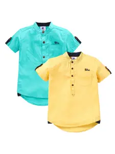 TONYBOY Boys Pack of 2 Blue & Yellow Cotton Premium Casual Shirt