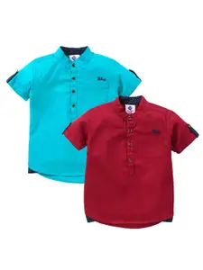 TONYBOY Kids-Boys Blue & Maroon Solid Half Slevees Pack Of 2 Casual Shirt