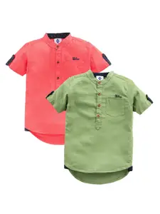 TONYBOY Boys Coral and Green Pack of 2 Premium 100% Cotton Casual Shirt