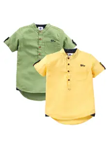 TONYBOY Pack of 2 Boys Yellow & Green Cotton Premium Casual Shirt