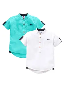 TONYBOY Boys Turquoise Blue & White Set of 2 Premium Casual Shirt