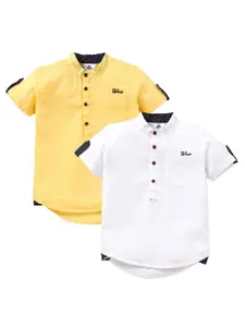 TONYBOY Boys Set Of 2 Yellow & White Premium Regular Fit Solid Casual Shirt