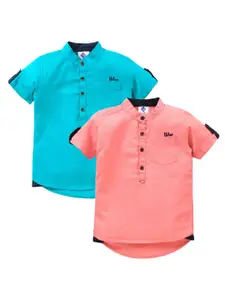 TONYBOY Boys Blue & Peach Premium Pure Cotton Casual Shirt Pack Of 2