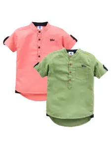 TONYBOY Boys Pack of 2 Pink & Green Cotton Premium Casual Shirt