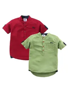 TONYBOY Boys Pack of 2 Red & Green Premium Casual Shirt