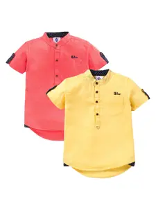 TONYBOY Boys Pack of 2 Red & Yellow Premium High-Low Hem Casual Shirt