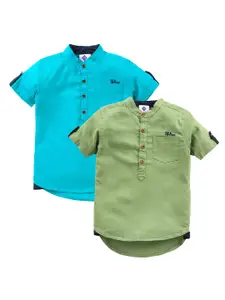 TONYBOY Boys Blue and Green Pack of 2 Premium 100% Cotton Casual Shirt