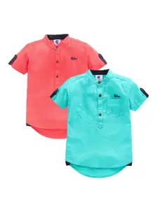 TONYBOY Boys Corail & SeaGreen Premium Casual Shirt