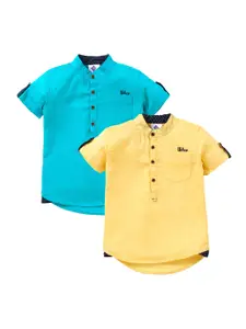 TONYBOY Boys Pack Of 2 Yellow & Blue Solid Pure Cotton Casual Shirt