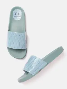 Carlton London Women Blue Croc Textured Open Toe Flats