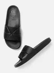 Carlton London Women Black Quilted Open Toe Flats