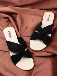 Shoetopia Girls Black Open Toe Flats with Bows