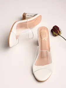 Shoetopia Girls White Solid Block Heels