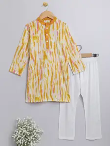 The Magic Wand Boys Mustard Yellow Printed Pure Cotton Kurta with Pyjamas
