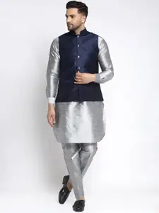 Kaifoo Men Silver-Toned Kurta with Churidar