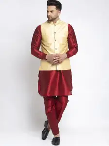 Kaifoo Men Maroon Kurta with Pyjamas With Nehru Jacket