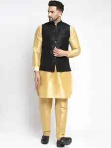 Kaifoo Men Gold-Toned Kurta Pyjamas With Nehru Jacket