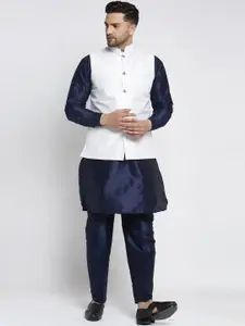 Kaifoo Men Navy Blue Kurta with Pyjamas with Nehru Jacket