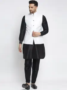 Kaifoo Men Black Solid Kurta Set with Nehru Jacket