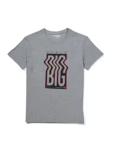 Gini and Jony Boys Grey Typography Printed T-shirt