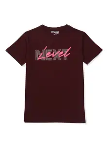 Gini and Jony Boys Maroon Typography Printed Applique T-shirt