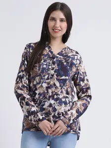 DressBerry Blue & White Floral Print Shirt Style Top