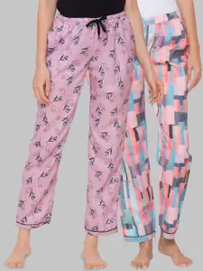 FashionRack Pack of 2 Pink Printed Cotton Lounge Pants