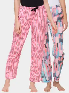 FashionRack Women Set of 2 Pink & Blue Cotton Lounge Pants
