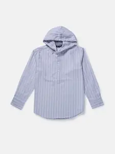 Gini and Jony Boys Grey Striped Casual Shirt