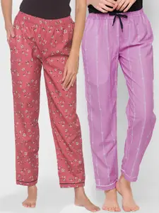 FashionRack Women Pack Of 2 Printed Cotton Lounge Pants