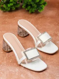 H3F White Textured Party Block Sandals