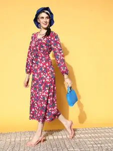 plusS Women Pretty Pink Floral Midi Vacay Attire