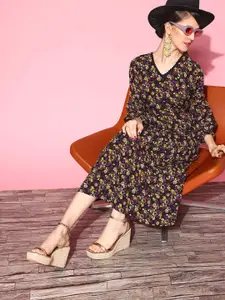 plusS Women Navy Blue Floral Vacay Attire