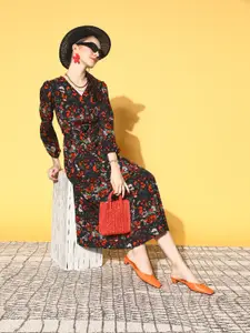 plusS Women Black Floral Vacay Attire