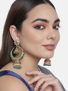 LAIDA Green & Pink Contemporary Hoop Style Jhumka Earrings