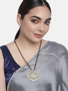 LAIDA Gold-Plated Black Beaded Kundan Pendant Mangalsutra